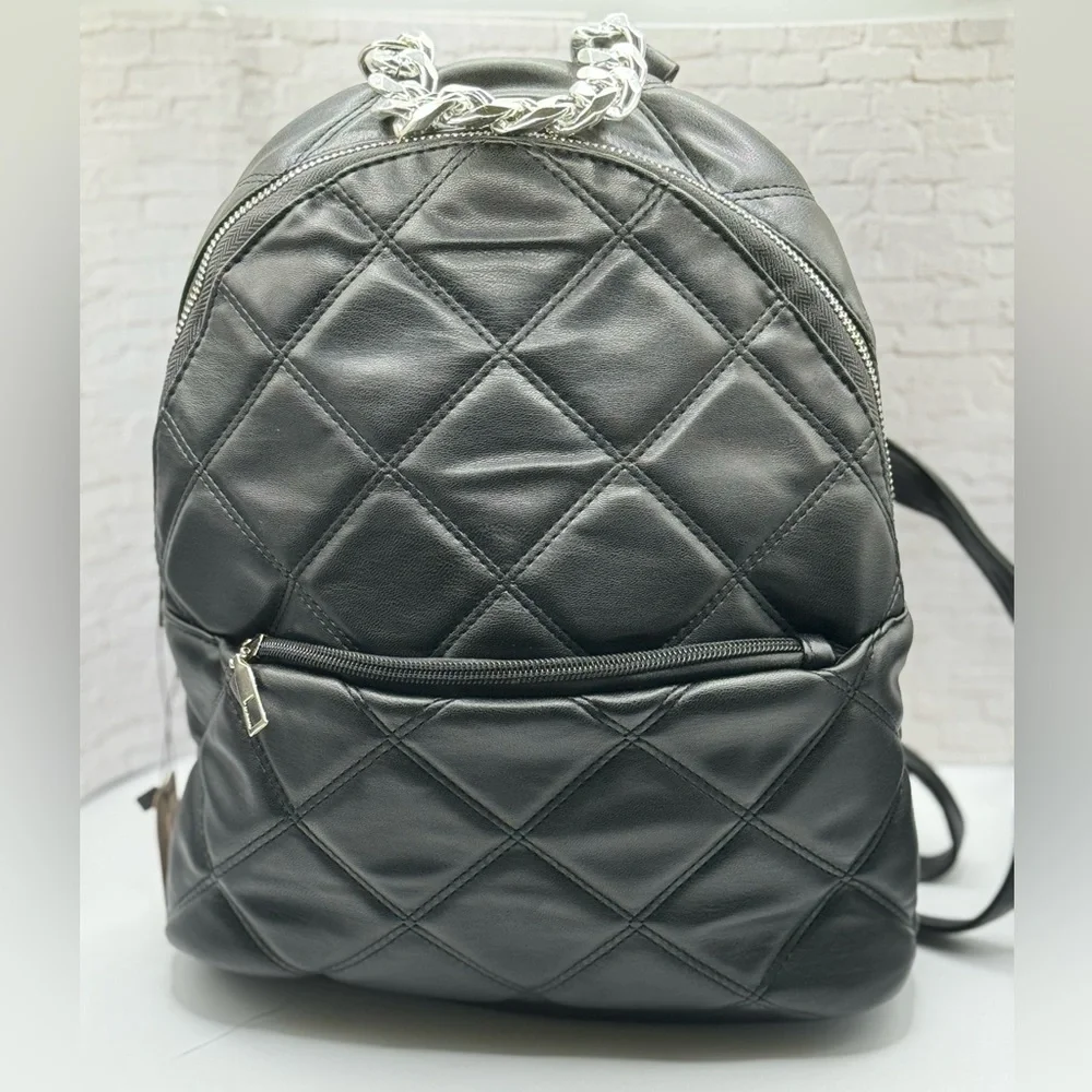 Quilted Faux Leather Backpack - Picture 2 of 3